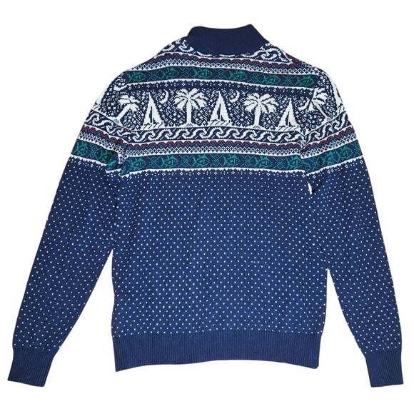 Southern Tide Quarter Zip Sweater S Blue Fair Isle Nautical Holiday Wool Alpaca - Picture 5 of 11